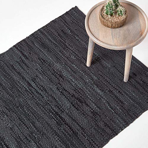 Homescapes Teppich Denver aus 100% recyceltem Leder, 120 x 180 cm, schwarz