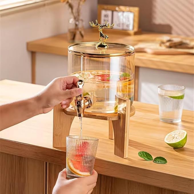 LEOMORD Glass Beverage Dispenser with Bamboo Stand and Spigot, 2.5L Capacity, Wide Mouth Design for Iced Water, Juice, Lemonade 3