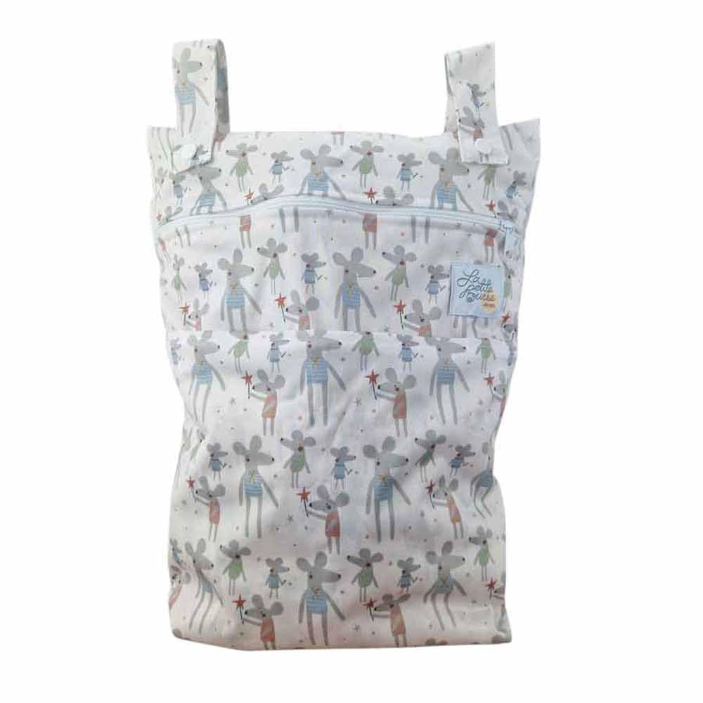 La Petite Ourse Double Wet Bag, Waterproof Wet Bag for use with Cloth Nappies or Family use, 50x40cm, Holds 8 Nappies, Reusable (Mice)