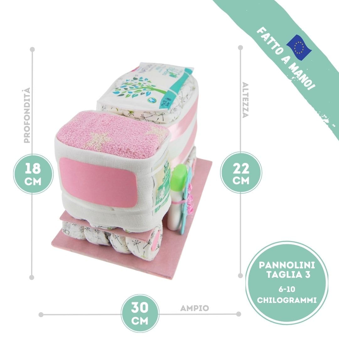 myBambini ® Torta di pannolini Camion – regali di nascita – regalo per il bambino – regalo di battesimo –Babyshower – acquistare ora torta (rosa/ragazza) Regalate ora il dono della gioia