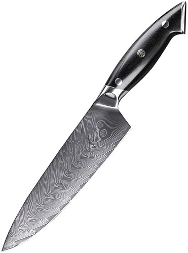 Cuchillo de corte de carne de chef de acero de Damasco de 8 pulgadas, cuchillo de cocina japonés de alto carbono, cuchillo profesional de filete de