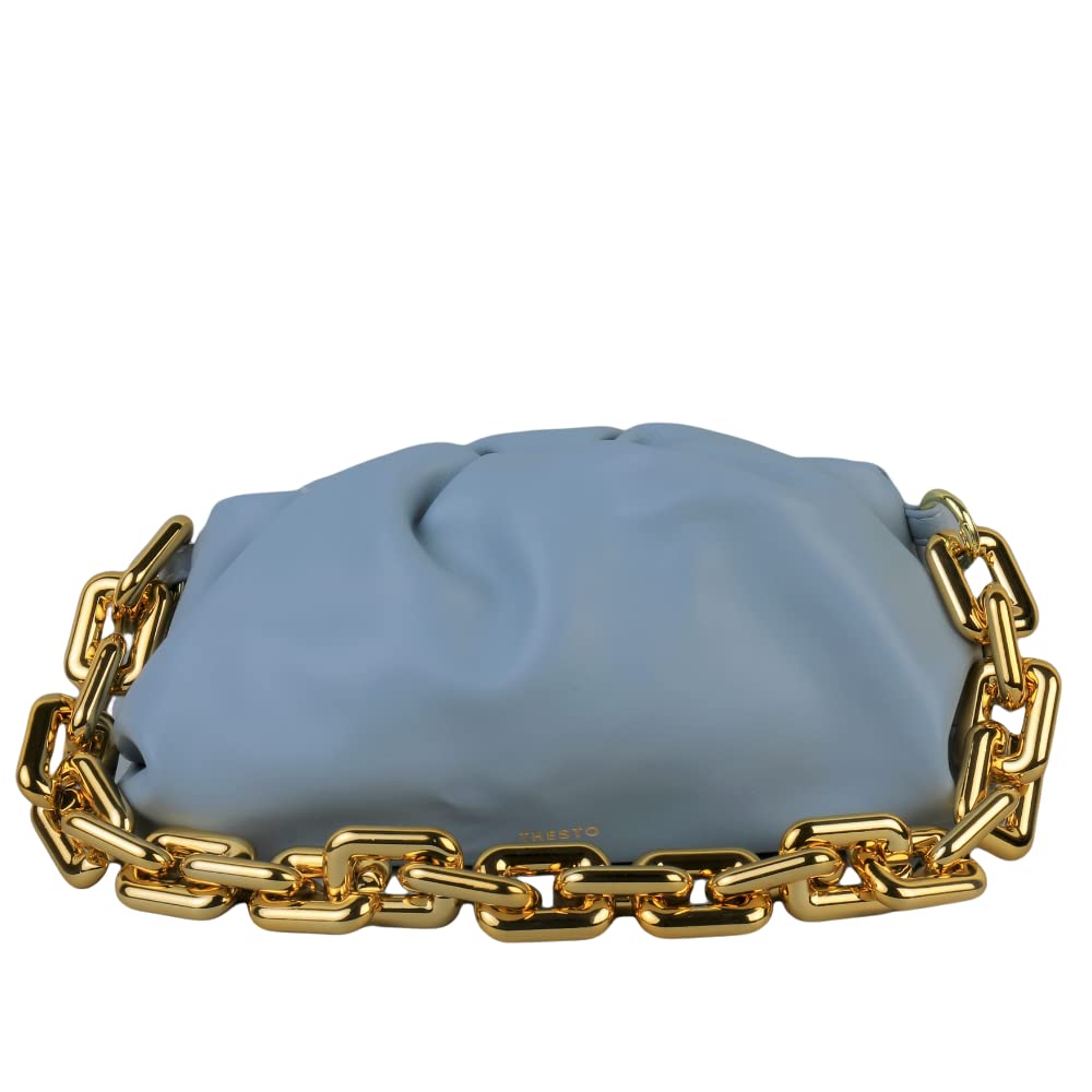 THESTO Ruched Cloud Bag, Dumpling Pouch Purse With Chunky Gold Chain Link, Fashionable Handbag for Women and Girls, PU Leather