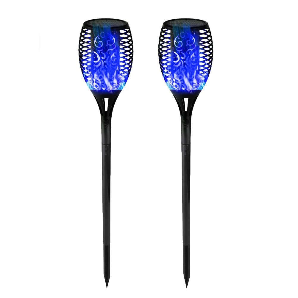 AAOTE 12LED Solar Lights Outdoor Garden, Solar Flame Torch Light Flickering Blue Light Waterproof Outdoor Garden Lawn Path Stake Decorative Night Light for Garden, Patio, Pathway, Yard