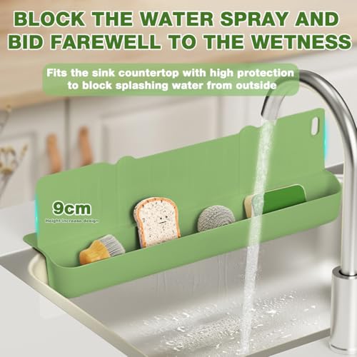 Image of Supvox 16.7 inch Sink Splash Guard in Kitchen with Drain Storage Compartment, L-Shape Suction Cup Silicone Sink Water Shield Panel