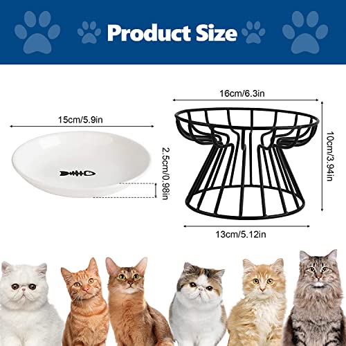 Elevated Cat Bowl Ceramic Raised Cat Food Bowls Pet Cat Dishes Bowls With Metal Stand Pet Water Or Food Feeding Station For Indoor Cats And Small Dog (Fish Plate-Black) #TOP2