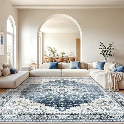 AMADA 10x14 Washable Area Rug with Non-Slip Backing