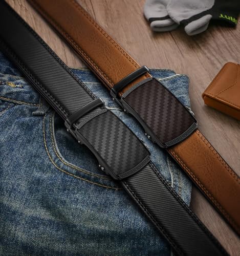 Image of BULLIANT Men's 2-Pack Ratchet Leather Belt Trimmable 1 3 /8 inch-Gift Boxed
