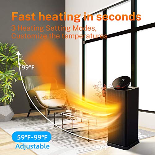 ALROCKET Space Heater, 1500W PTC Heater with ECO Thermostat, Tower Heater Oscillating Electric Heater with Remote Control, 24H Timer LED Display, Overheat Tip-over Protection Fast Heat for Home Office - Thumbnail 2