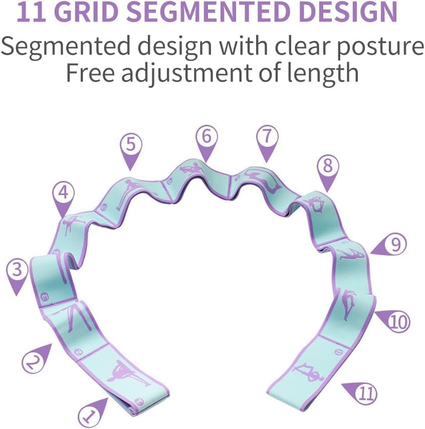 Miniatura 7 de Banda elástica, correa elástica para yoga, guía de patrones con 11 bucles para yoga, ballet, danza, correas de transporte para esterilla de yoga,