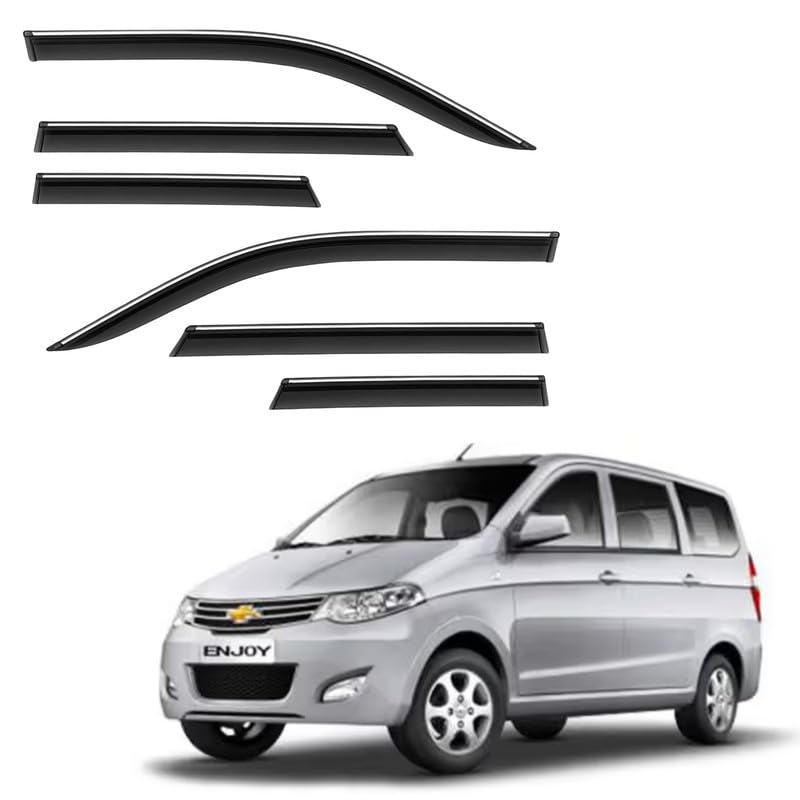 Image of CAR SAAZ Side Door Visors for Enjoy (2013-2017) (Set of 6 Pcs) | Chrome Lined Rain Guards, Polycarbonate, Smoke Finish