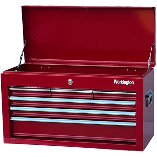 Workington Portable Metal Tool Chest with 6 Drawers, 24" 6-Drawer Tool Chest Cabinet with Ball Bearing Drawer Slides, Steel Tool Storage Box Organizer 4005 Red