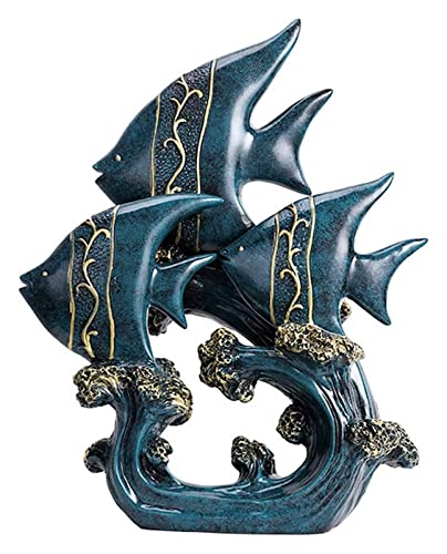 Poisson en résine bleu de table statuette déco maison moderne
