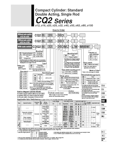 Vérin pneumatique CDQ2B100-25DMZ compact double effet pour guidage et serrage