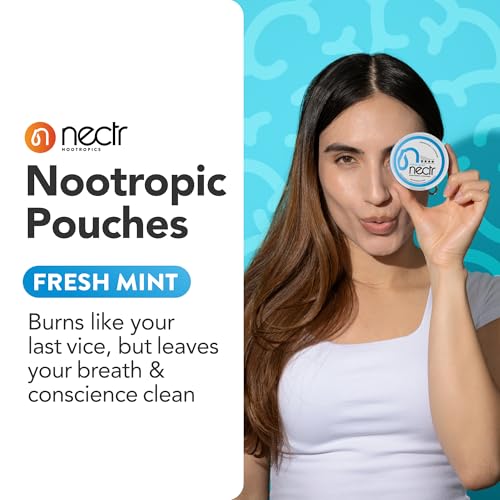 Image of Nectr Energy Nootropic Pouches - Fresh Mint Flavored, Caffeine Pouches with Cognizin Citicoline. Nicotine-Free Sugar-Free Brain Treats. Smooth, Sustained Focus & Energy Supplement - 5 Pucks of 16pcs