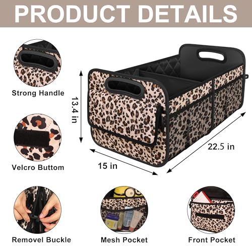 Image of Deosk Trunk Organizer for SUV, Car Organizers and Storage with Reinforced Handles, Car Accessories for Women /Men - Large, Leopard Print