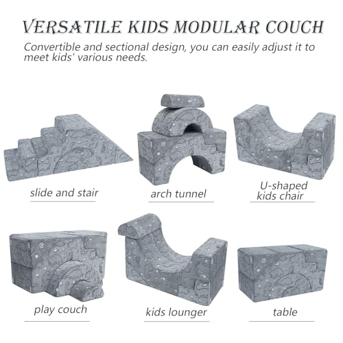 MeMoreCool Foam Climbing Toddler Couch, Modular Kids Sofa with Slide & Stair, Convertible Baby Couch for Playroom, Sectional Furniture for Crawling, Climbing, and Kids’ Play