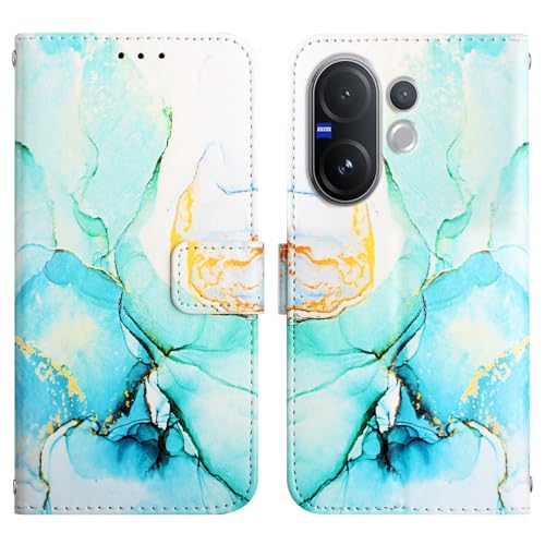 Image of ClickCase for vivo V60e 5G Marble Series Faux Leather Back Case Card Holder Wallet with Magnetic Closure Flip Cover for vivo V60e 5G (Marble Green)