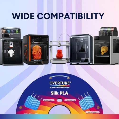Image of OVERTURE Silk PLA Dual Color Filament 1.75mm, Bi-Color Shiny PLA Finish, Smooth & Glossy, 1kg Spool (2.2lbs), Ideal for Cosplay Jewelry & Home Decor (Silk Blue-Silver)