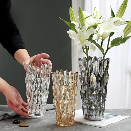 Vaso de Vidro Decorativo de Luxo para Flores, 24 cm, Estilo Europeu (Ambar)