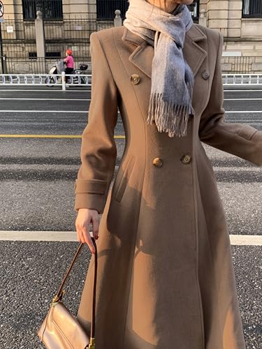 Image of IDEALSANXUN Womens Long Wool Coat Fall Winter Double Breasted Trench Coat Peacoat Jackets