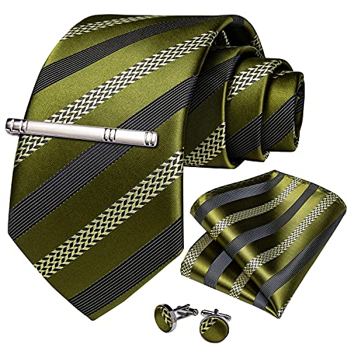 Image of DiBanGu Mens Striped Tie Silk Woven Necktie and Pocket Square Cufflinks Tie Clip Set Wedding Business Formal Gift Tie for Men
