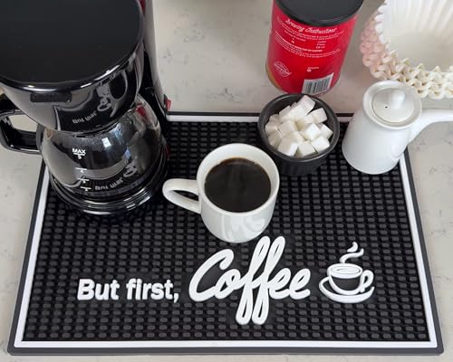 But First Coffee Silicone Bar Mat for Countertop 18x12 in, Coffee Lover Gift, Housewarming Gift, Non-Slip Espresso Machine Mat, Barista Accessories, Bar Decor by CALUVAR - Used condition - US$22.05