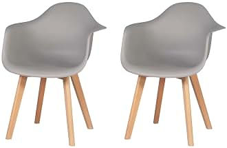 Pack de 2 Sillón Tower Silla de Comedor Silla Escandinava, Pata Madera de Haya, Estilo Nórdico (Gris)