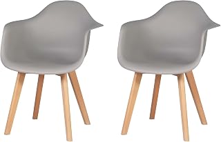 Pack de 2 Sillón Tower Silla de Comedor Silla Escandinava, Pata Madera de Haya, Estilo Nórdico (Gris)