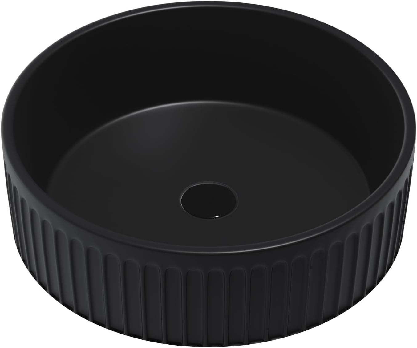 Dowell Bathroom Vessel Sink,Ceramic Vessel Wash,Bowl, Round Ceramic Countertop Modern Basin, Black Fluted Design Bowl Sink for Bathroom-6004 1616 10F (16x16 Round/Black)