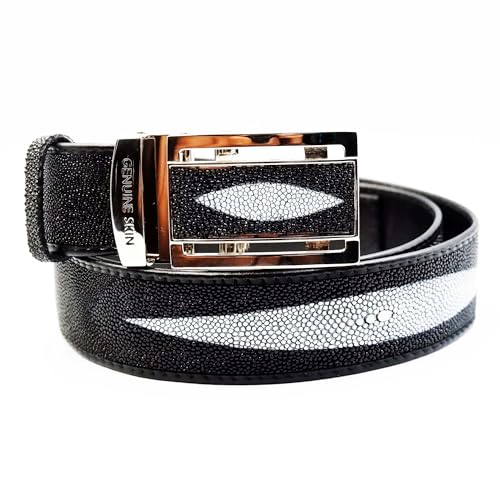 NEW BLACK GENUINE TWO STINGRAYS LEATHER MEN AUTO BUCKLE METAL BUCKLE BELT 1.5 X 45 INCHES.