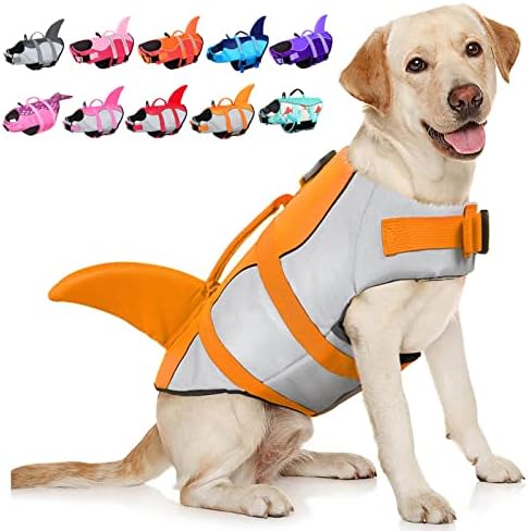 AOFITEE Dog Life Jacket, Ripstop Dog Life Vest for Swimming, Shark Dog Safety Vest, Reflective Dog Lifesaver with Superior Buoyancy and Rescue Handle, Dog Float Coat for Small Medium Large Dogs
