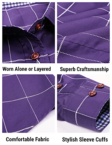 COOFANDY Mens Plaid Dress Shirt Long Sleeve Business Casual Regular Fit Button Down Shirts3