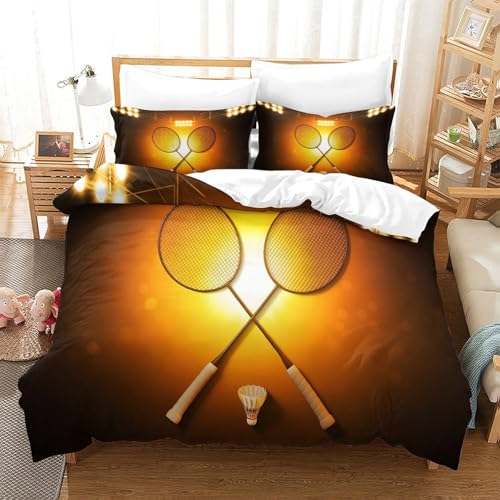 Volante de bádminton Juego De Cama 3D, Ropa De Cama, Funda Nórdica Microfibra Deportes de Verano, Regalo para Niños, 3 Piezas con Cremallera Single（140x200cm）