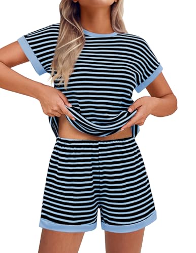 Image of Ekouaer Two Piece Sets for Women Summer Striped Lounge Set Vacation Outfit
