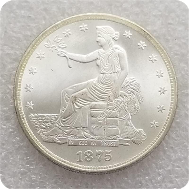 Antique Crafts Monedas de EE.UU. 1875-P Dólar comercial Moneda UNC Moneda conmemorativa Dólar de plata