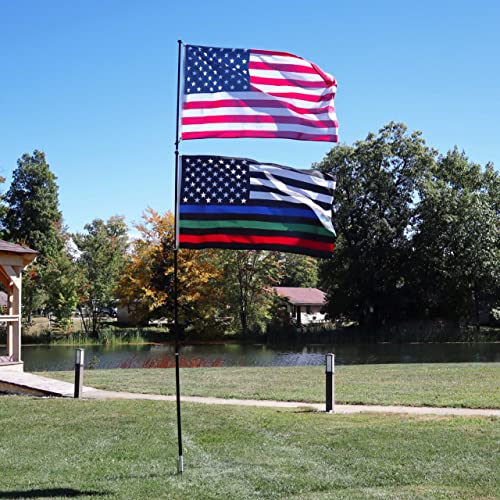 The Traveler Portable Two Flag, Pole Kit. Includes Two Beautiful 3’X5’ Flags Steel Ground Spike,14Ft Fiberglass Retractable Pole, And A Storage Bag. #TOP2