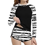 Girls Raglan Long Sleeve Rash Guard Boyshorts Swimsuits 2 Piece Bathing Suit UPF 50+ Swimwear for 6-15 Years