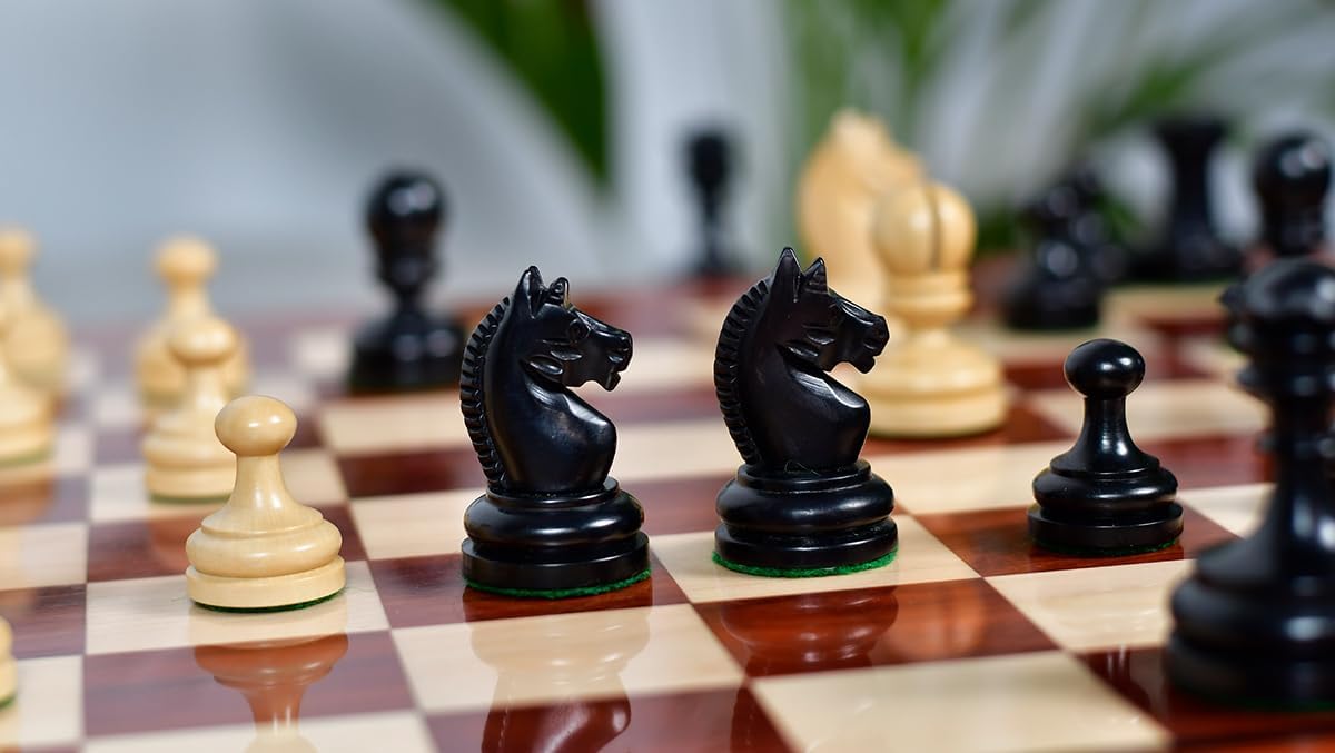 Reproduced Vintage 1930 Knubbel Analysis Chess Pieces – Ebonized & Natural Boxwood – 3″ King – Weighted Mini Staunton Style Chessmen Set for Analysis, Travel & Collectors