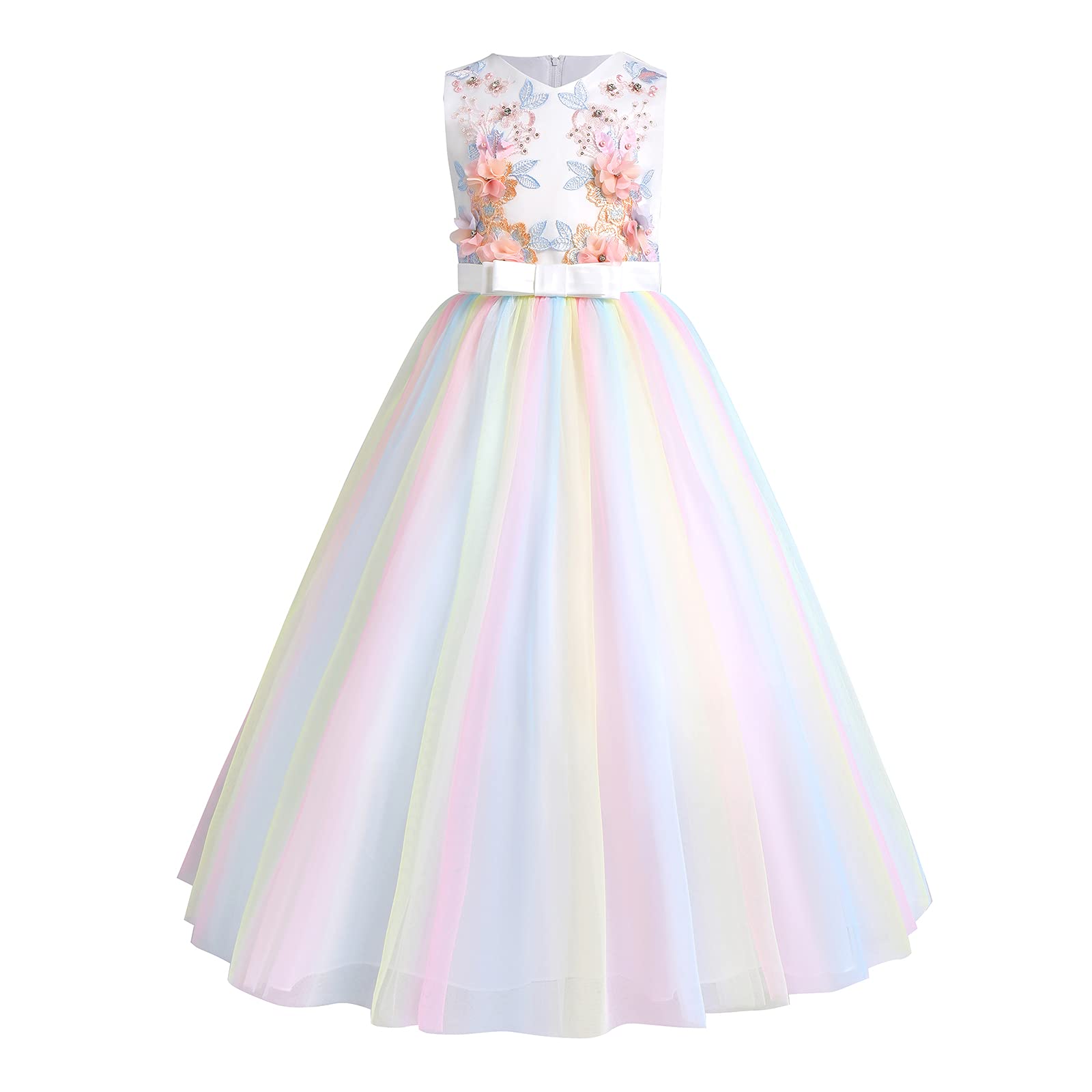 Elegante abo da damigella d'onore bianco per ragazze di fiori, abo da sposa in tulle, prima comunione, abi da principessa per ragazze, abo da sera di Natale  1501