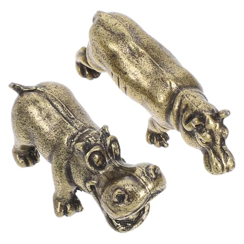 IMIKEYA 2 Pezzi Miniature Hippopotamo in Lega di Zinco Vintage Decorazione per Scrivania e Giardino Figure Animali Resistenti ed Eleganti per interni ed esterni