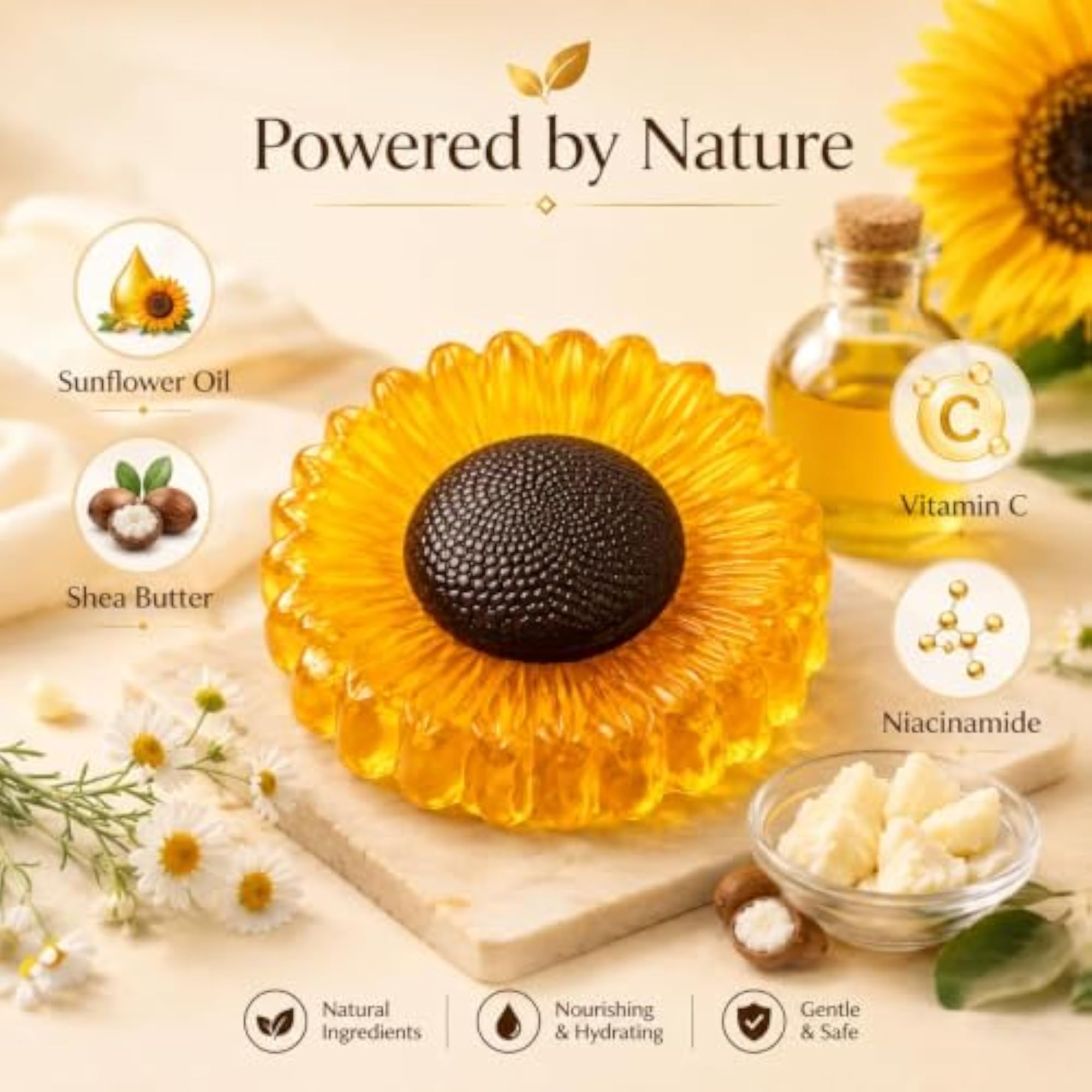 Sunflower Shape Bath Soap Bar, Moisturizing Gift