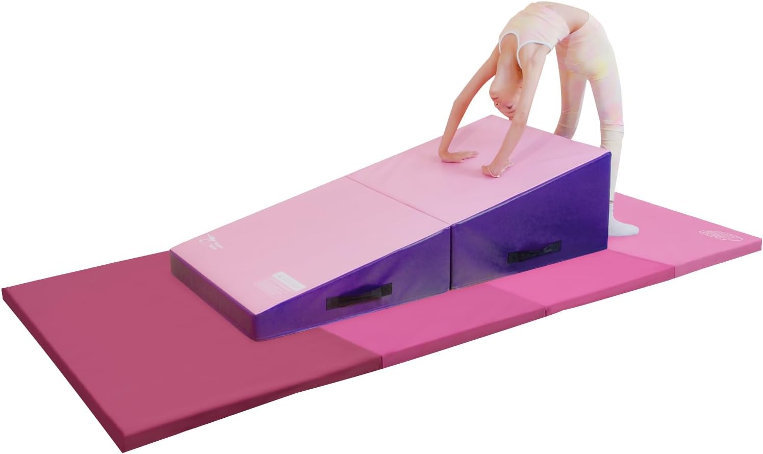 Kangaroo Hoppers 4×8 FT Gymnastics Mat & Gymnastics Wedge Cheese Mat Set for Kids Tumbling, Skill Training, Home Gym Exercise