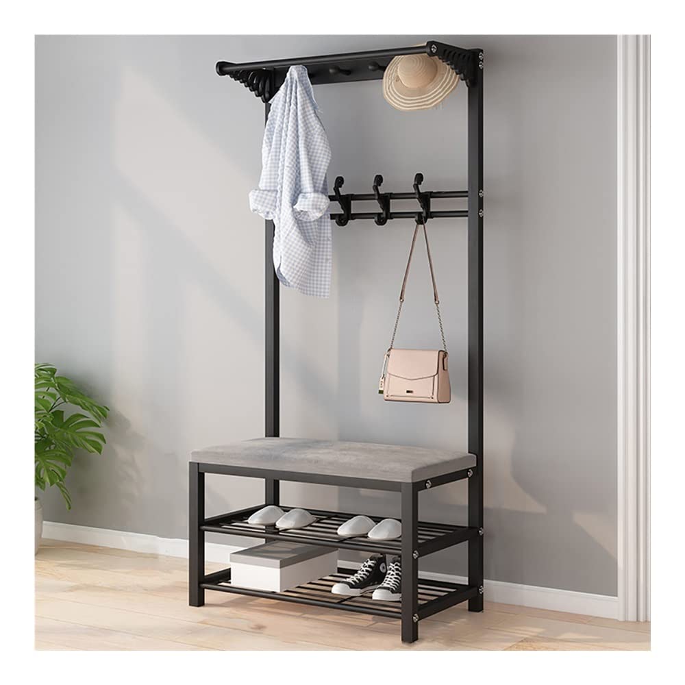 Kapstok (nl: 4-in-1 kapstok met haken kapstok met bank multifunctioneel kledingrek met schoenenrek, stevig stalen frame voor hal entree 31,5/40 x 13 x 67 inch (L/W/H