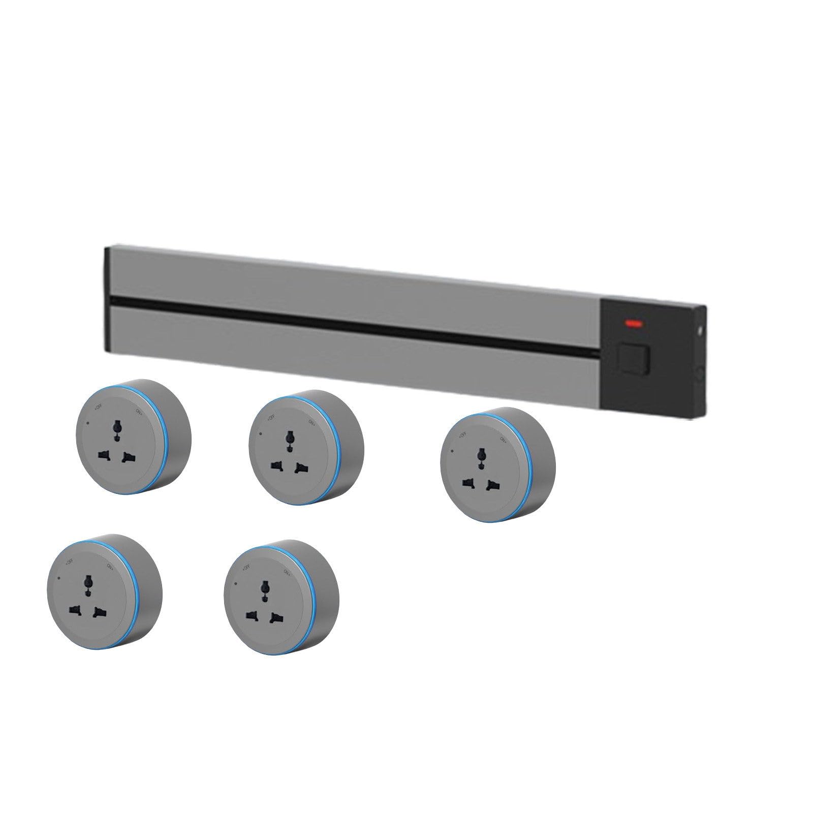 Power Strips Slide Rail Socket with Adjustable LED Aperture - 110-220 Universal Voltage, IP20 Protection, 32A Capacity, Office &amp; Home(Gray,50cm)