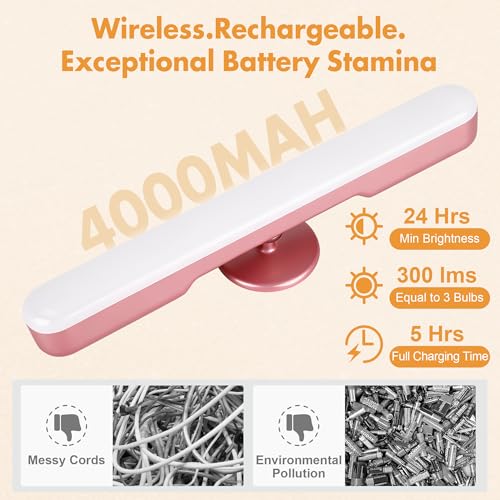 Image of Set of 2 Wireless Vanity Makeup Lights for Mirror, Rechargeable LED Stick On Light Bar for Bathroom Mirror with Dimmable 3 CCT, Long Battery Life Cordless Light Valentine's Day gift for Women(Pink)