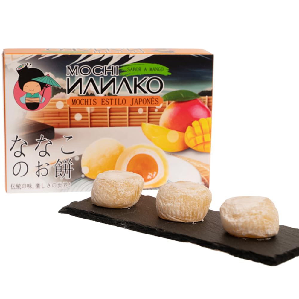 JAPON MARKET Mochi Japonés Sabor Mango Nanako 180g - Dulces Japoneses, Postre Exótico - Chuches Japonesas - Mochis - Snacks Japoneses con Mango - Comida Asiática Dulce - Caja de Chuches Japonesas