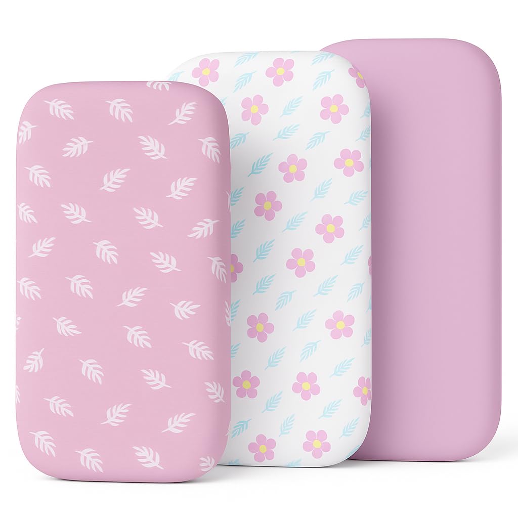 Organic Bassinet Sheets 3 Pack, 33x17 Fitted Sheet for Boys &amp; Girls, Soft 100% Jersey Cotton, Compatible with Halo Bassinest, Baby Delight, Graco, Oval &amp; Rectangle Mattress