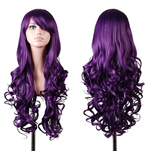 Chiguo Perücke 80cm Glamourös Blond Langes Spirale lockige Haar Blond Schwarz Braun Rosa Grau Usw Perücken für Damen Karneval Cosplay Halloween Schaufensterpuppen Mottoparties (Lila)