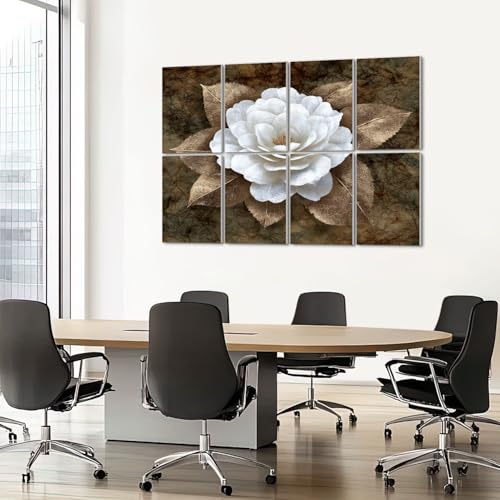 8 Pack paneles acústicos decorativos con diseño floral blanco camelia dorada, 48"x32" miniatura 7