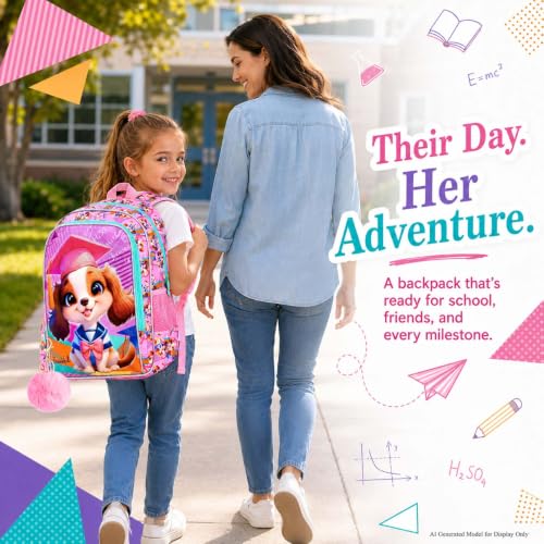 Image of AGSDON 3PCS Backpacks for Girls, 16 inch Elementary Kids Backpack Preschool School Bookbags and Lunch Box